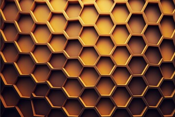 honeycomb with honey in a hexagon as wallpaper background illustration. Generative AI.
