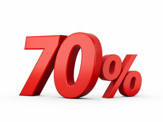 3d Red 70% Seventy Percent Sign on White Background 3d illustration