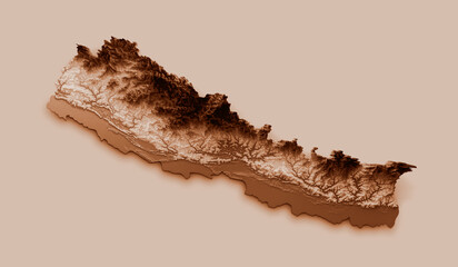 Map of Nepal in old style, brown graphics in a retro style Vintage Style. High detailed 3d illustration