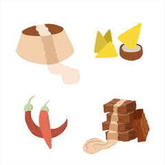 flan, nachos, chili, chocolate brownie