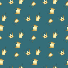 seamless pattern with doodle golden crowns