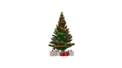 Alpha Channel Christmas Decorated Pine Tree