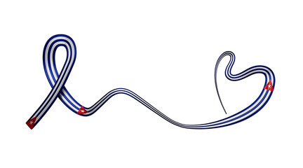 Cuban flag heart shaped wavy ribbon. 3d illustration.