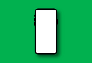 realistic smartphone mockup black frame with white screen display on green background