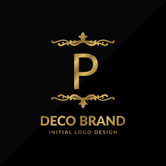 letter P decorative brand retro swirl vector initial logo