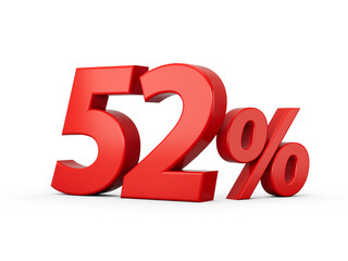 3d Red 52% Fifty two Percent Sign on White Background 3d illustration