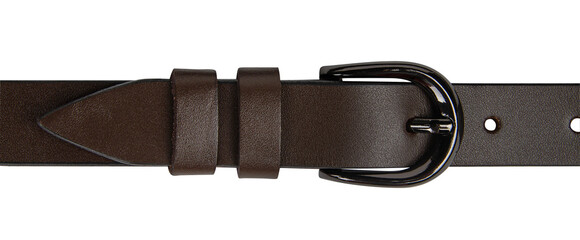 Fastened leather belt isolated on transparent background. PNG. Close-up