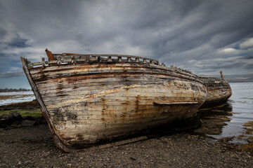 Derelict boat wrecks on the Isle of Mull, Scotland