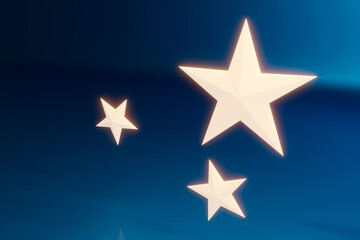 Obraz premium Light emitting three dimensional stars on blue metallic background.