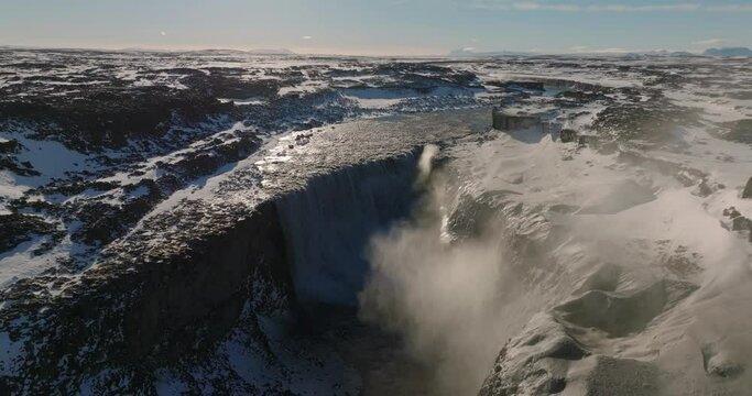 aerial view from high altitude on detifoss waterfall
