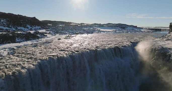 close up aerial view of detifoss waterfall
