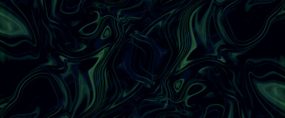 Black satin liquid background. Digital art abstract pattern. Abstract liquid metal close-up design. Smooth elegant green satin texture. Luxurious marble background design.
