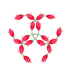 Red Tulip wreaths. Watercolor drawing. Graphic pattern