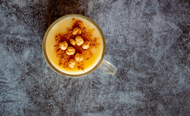 Boza or Bosa, traditional Turkish drink with roasted chickpea