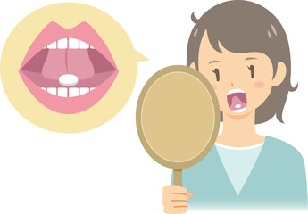 舌下免疫療法をする女性のイラスト