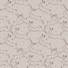 Watercolor pattern with bunnies, vintage pattern with a hare. Christmas pattern on a beige background. Ideal for printing on wrapping paper, fabric, postcards