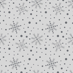 Seamless winter cute blue background with white snowflakes and pink stars childish background. For the design of greeting cards, wallpaper, holiday wrapping paper, shop advertising, textile fabric