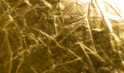 Crumpled Gold Fabric Texture Background, Wrinkled Bronze Pattern, Luxury Yellow Metallic Paper Mockup