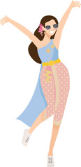 happy woman in Thai traditional songkran water festival party dance flat style