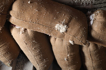 Cotton sack stock on shop