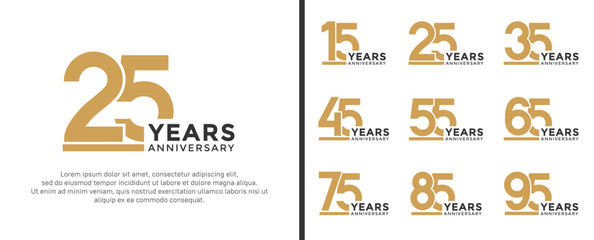 set of anniversary logo style flat gold and black color for celebration