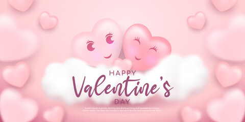 Realistic banner valentines day couple vector design with 3d love background