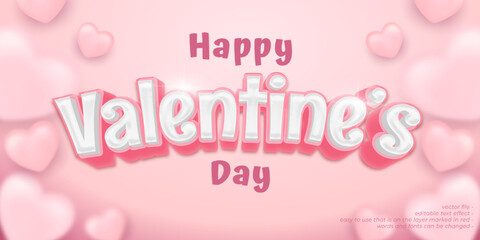 Realistic banner valentines day vector design with editable text 3d style effect