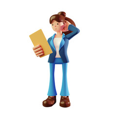 3D Confused Woman Character Presentation Illustration