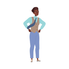 Man Office Employee in Tie Standing and Smiling Vector Illustration