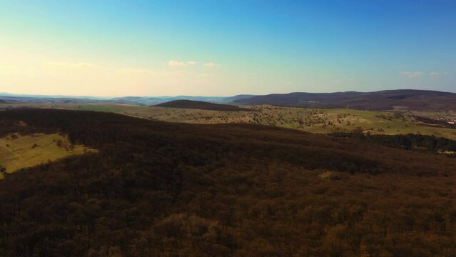 Aerial drone shot over Hoia Forest, near Cluj-Napoca