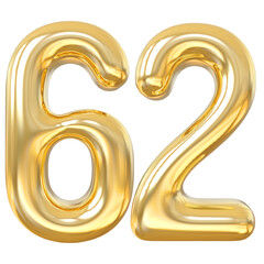 3d numbers 62 gold with generative AI