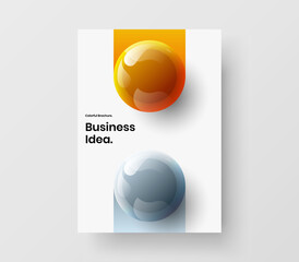 Unique company cover A4 vector design concept. Isolated realistic spheres brochure illustration.