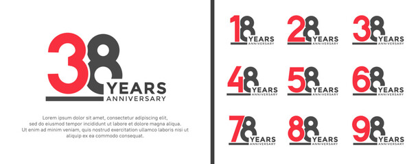 set of anniversary logo style flat red and black color for celebration