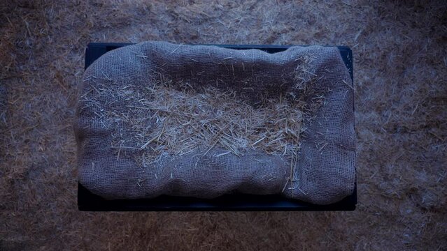 A top view of a manger in a stable.
