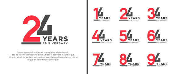 set of anniversary logo style flat red and black color for celebration