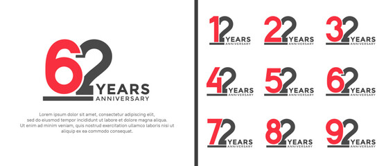 set of anniversary logo style flat red and black color for celebration