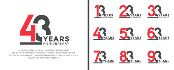 set of anniversary logo style flat red and black color for celebration