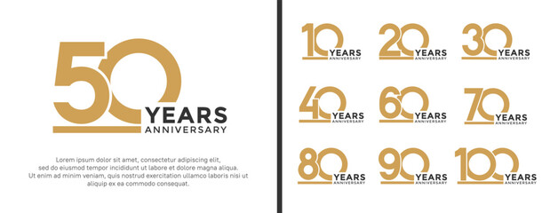 set of anniversary logo style flat gold and black color for celebration