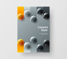 Trendy realistic balls company brochure illustration. Geometric handbill vector design concept.
