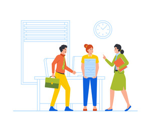 Blame, Accusing in Office Concept. Woman Victim Of Social Bullying in Office. People Pointing At Sad Depressed Character