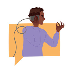 Happy Man Character Speaking by Phone Having Connection with Somebody Vector Illustration