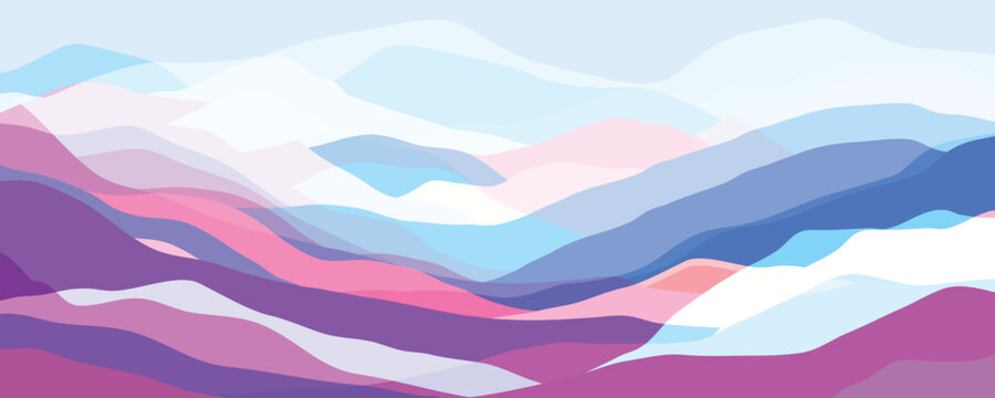 Multicolor mountains, silhouette waves, abstract color shapes, modern background, vector design Illustration