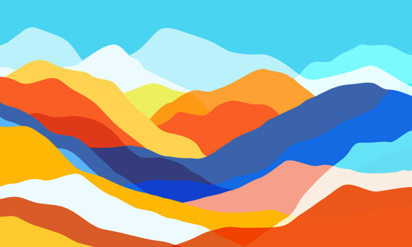 Color mountains, translucent waves. Multicolored abstract glass shapes, modern background, vector design Illustration for you project