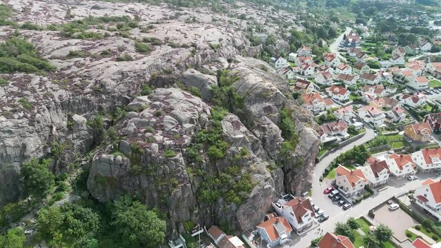 Fjallbacka, Sweden Cliff Drone Pan Down