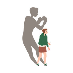 Man Character Handshaking with His Shadow Boxing Behind Having Connection with Somebody in Social Interaction Vector Illustration