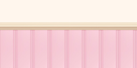 Pink beadboard or wainscot with top chair guard trim seamless pattern on beige wall. Light wood or gypsum embossed baseboard or skirting under vintage wall panels. Vector illustration