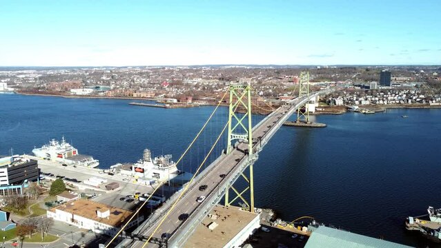 Flying over Macdonald bridge on a beautiful sunny day