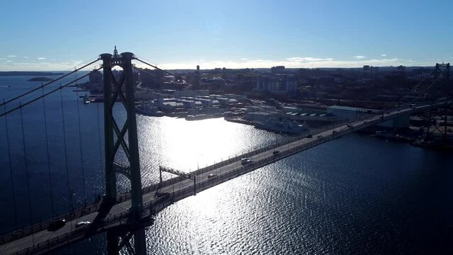 Flying over Macdonald bridge on a beautiful sunny day