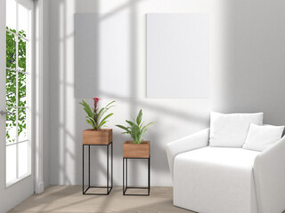 modern living room with 2 blank canvas