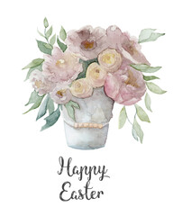 flowers in vase spring easter watercolor illustration - 551785777
